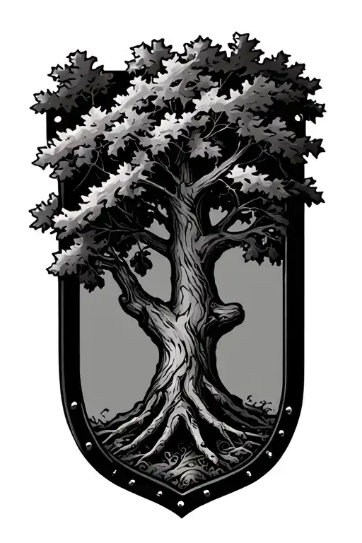 Oak Tree Surrounding A Blank Sheild