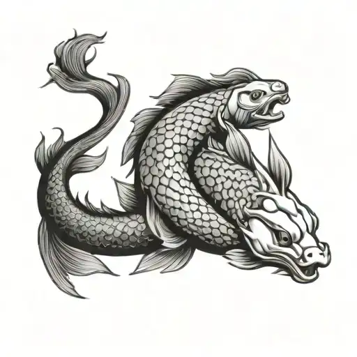 Yin Yang Dragon Koi Fish Swimming