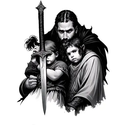 Father And Son With Sword