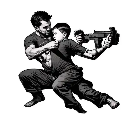 Father And Armed Son Fighting The World