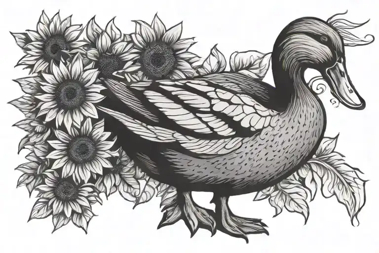 Duck Holding A Sunflower With Big Feet