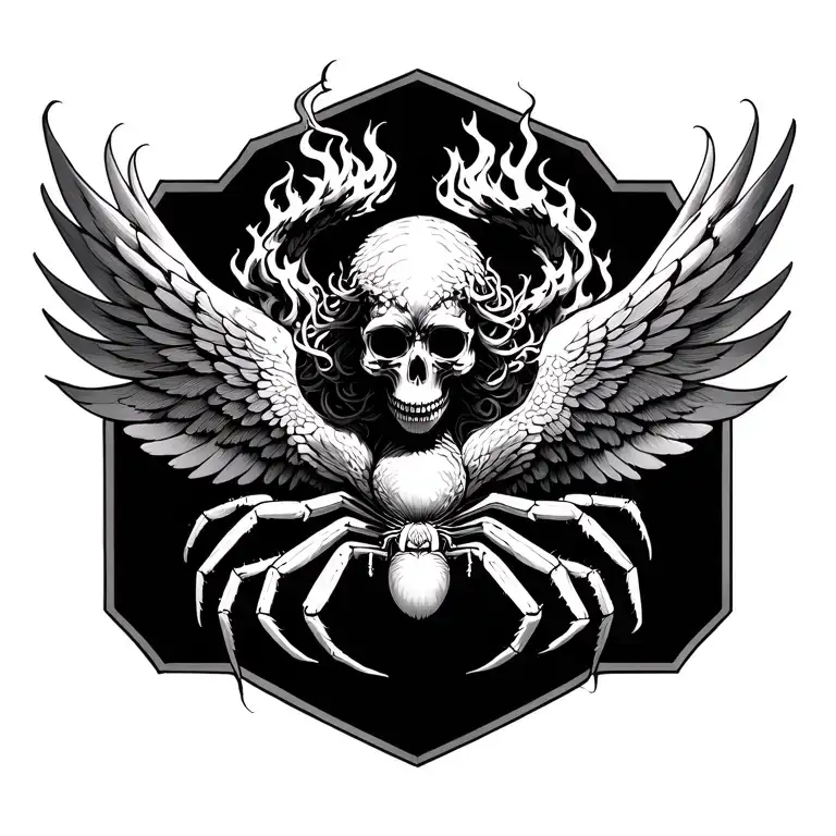 Rising Phoenix With Fiery Wings Skull Medusa Freedom Spider