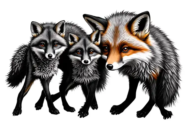 A Father Fox With 2 Baby Foxes Walking