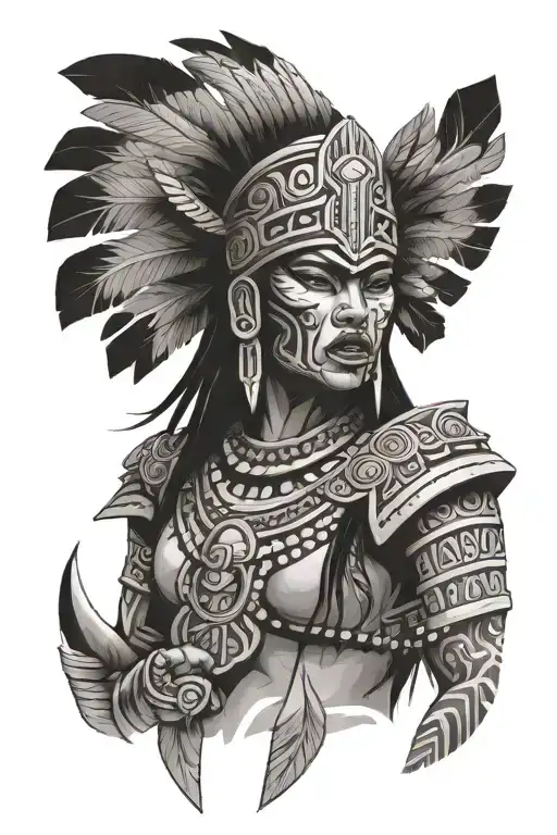 Famale Aztec Warrior Fierce Cry