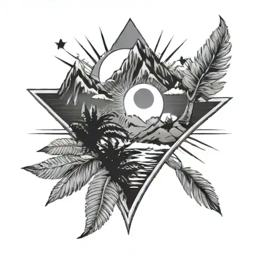 Star Moon Mountains Heart Palm Sun And Moon