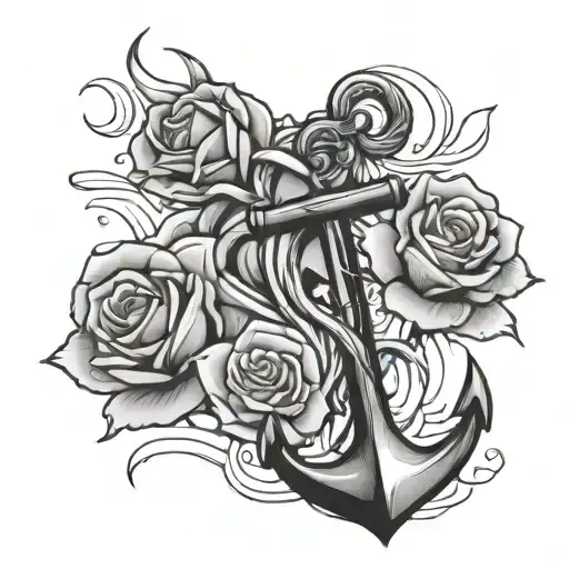 Rose Anchor Flowers And Waves Crashing