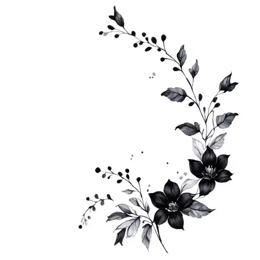 Black Dark Flowers And Leaves