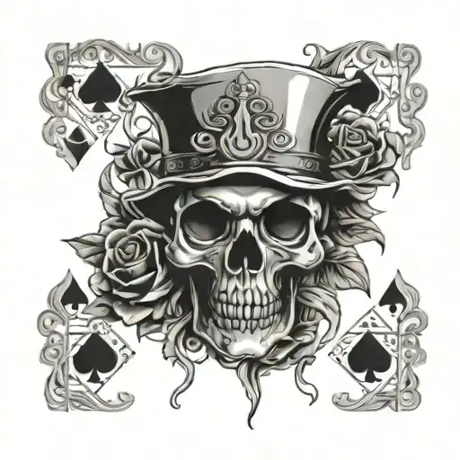 Skull With Roses In The Eyes And A King And Ace Playing Card