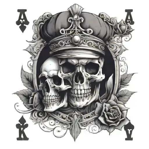 Skull With Roses In The Eyes And A King And Ace Playing Card