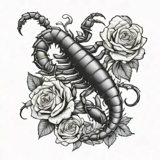 Scorpion With Small Scorpions And Roses Intertwined