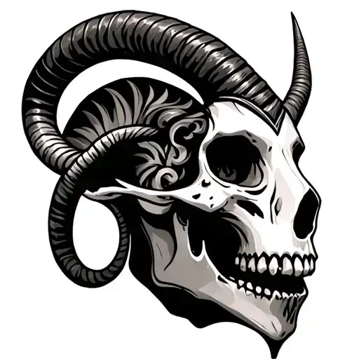 Capricorn Head Half Skull