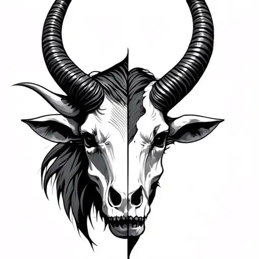 Capricorn Head Half Skul Half Alive