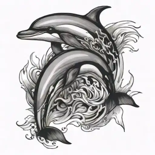 Small Black Dolphin Swimming Together