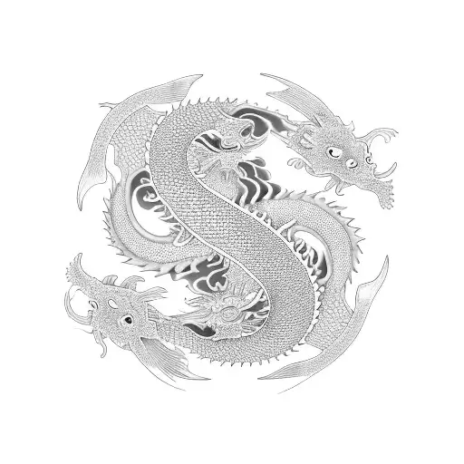 A Koi Fish And Dragon Merging Together In A Yin-yang Design