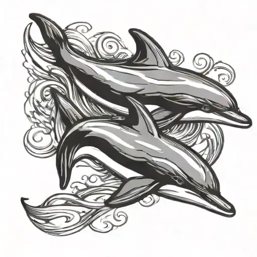 Simple Black Dolphin Swimming Together Symbolizing