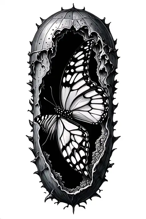 Butterfly Emerging From A Chrysalis Shaped Wound Inside