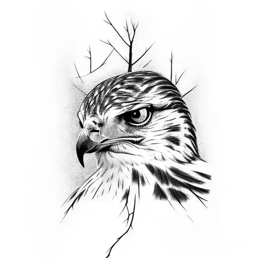 Tree Branch With Red Tailed Hawk