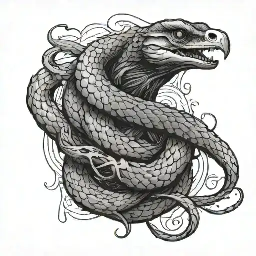 Snake Wrapped Around Crow Tattoo Design