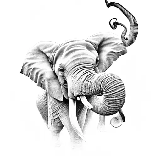 A Black And Grey Portrait Of An Elephant Representing Family Bonds