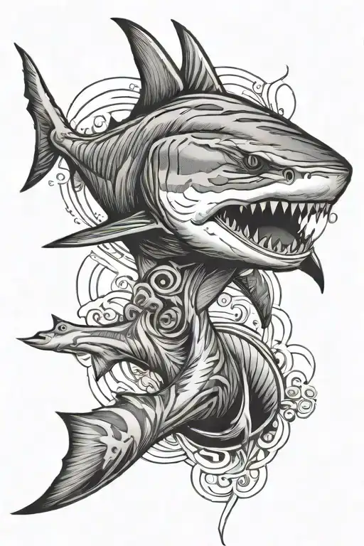 Tiger Shark With A Torpedo Shadow