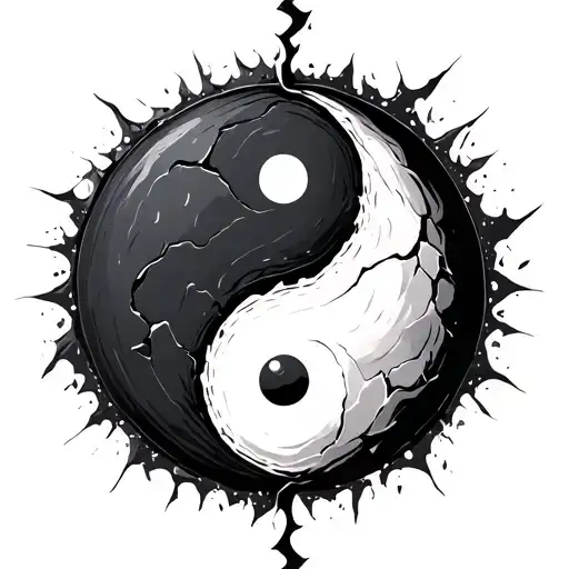 Yin Yang Symbol Torn 2 Parts Torn