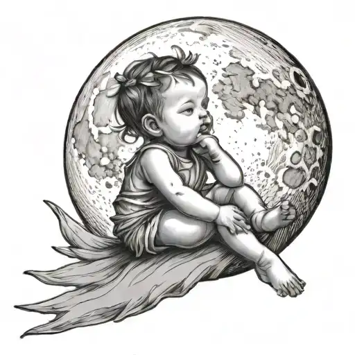 Baby Girl Sitting On Moon