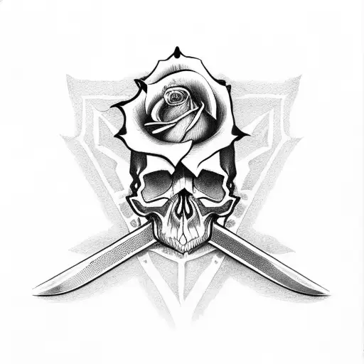 Skull With A Sword And Rose