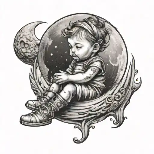 Baby Girl Sitting On Moon