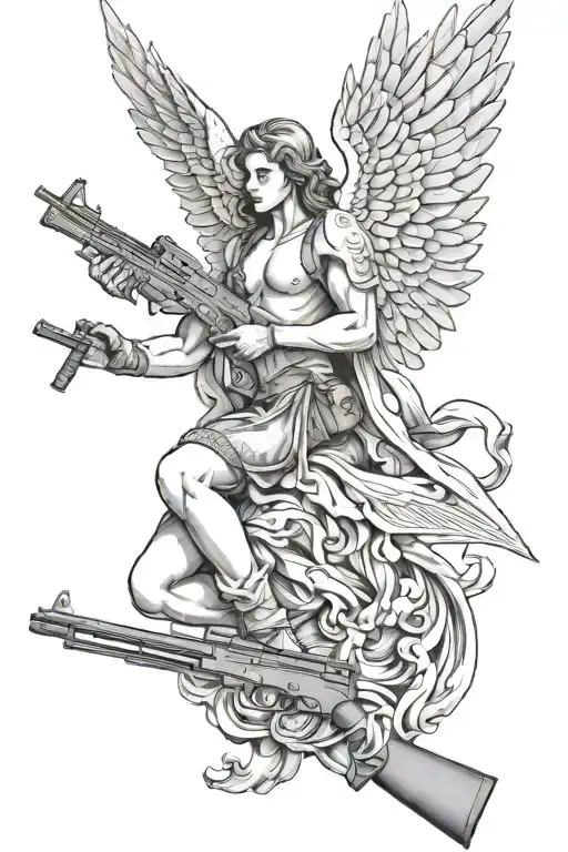 Fallen Angel With Ak47 And Michael Angelo