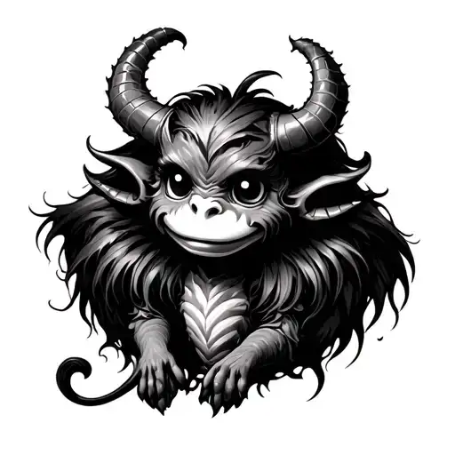 Black And White Tattoo In Minimalism Of A Little Sweet Demon On The Wrist