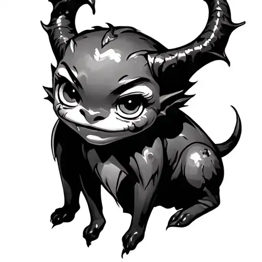 Black And White Tattoo In Minimalism Of A Little Sweet Demon On The Wrist