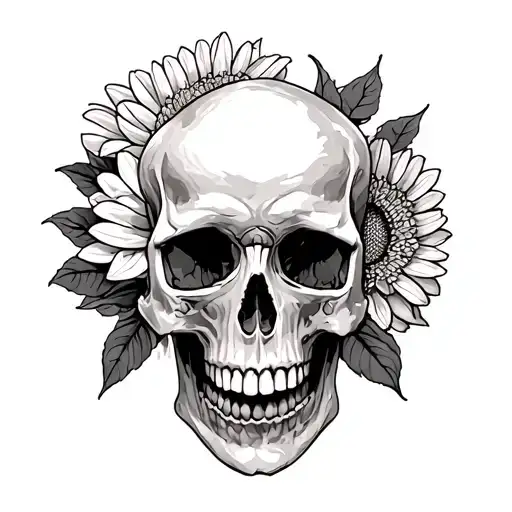 A Tatuaje From A Chrysanthemum Above A Skull