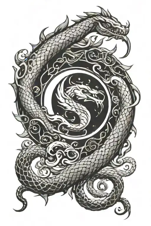 The Sun And The Crescent Moon Are Surrounded By Snakes