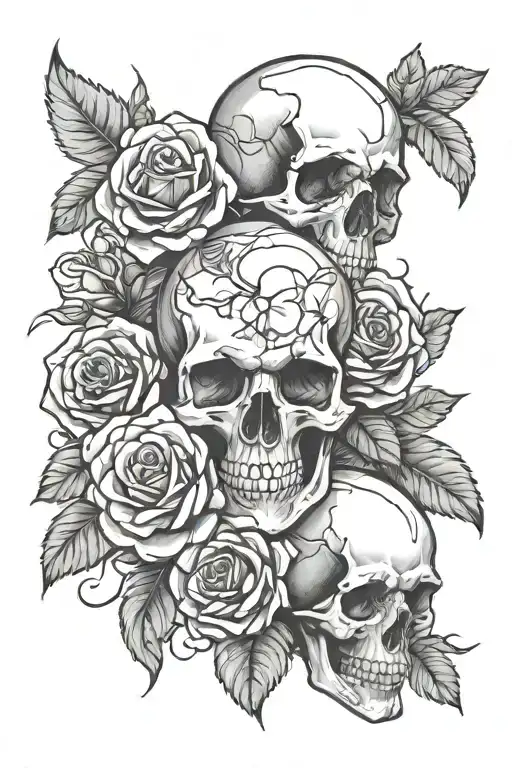 Rose And Skull With Roses
