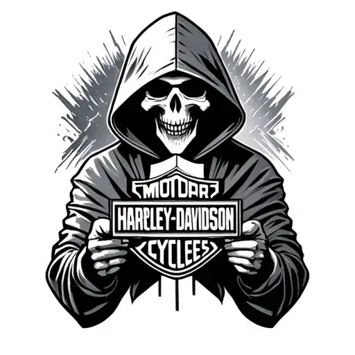 Hooded Reaper Holding Harley Davidson Logo
