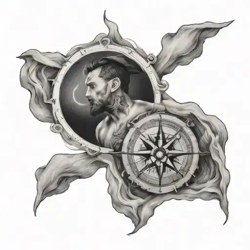 A Sailor Navigating Through Stormy Seas With A Compass Rose Tattooed On His Chest