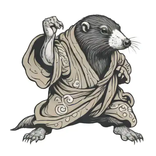 Animal Mole Standing Pose With A Colorful Silk Robe