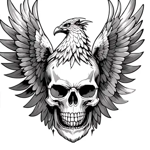 Phoenix Flies Forward Facing Cowboy Skull