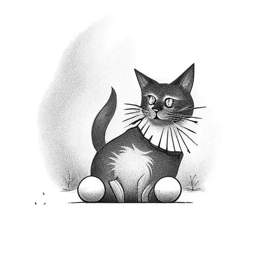 Black Cat Sits On An Old Well