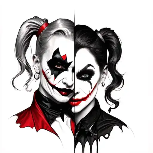 Split Face Harley Quinn And Joker