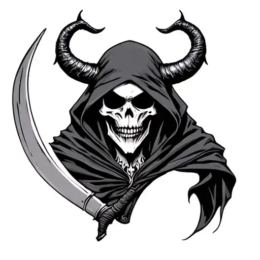 Grim Reaper With Devil Horns And A Scythe