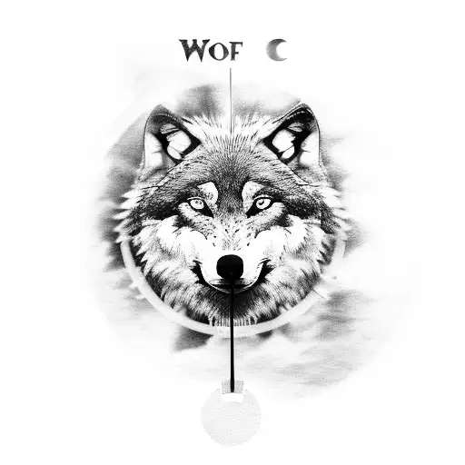 Wolf With Clock Above And Behind It