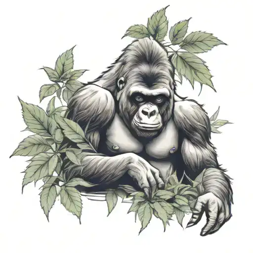 Gorilla In A Forest Of Cannabis Plants Playing With Glue