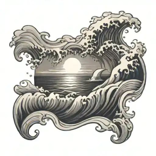 Sunset Beams Onto Ocean Wave