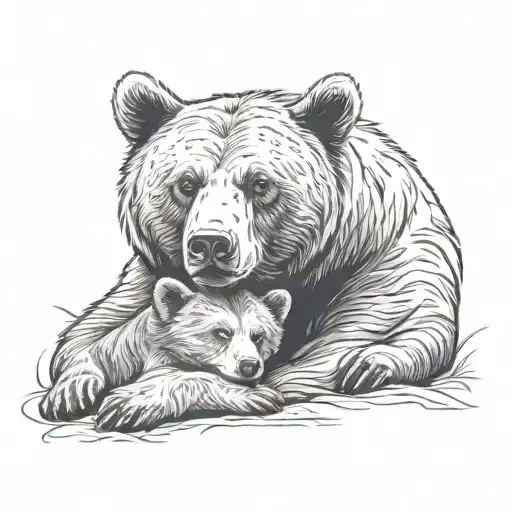 Bear Cub Resting With Mom