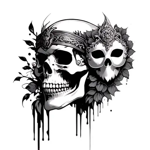 Skull With Venetian Mask On His Eyes