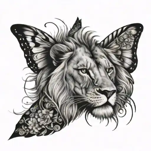 Lion And Butter Fly