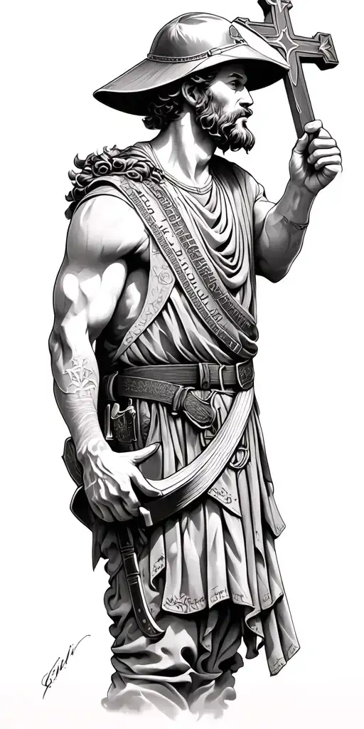 Soldier Of God With Cross And Bible Scripture