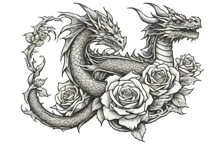 Dragon And Roses Intertwined