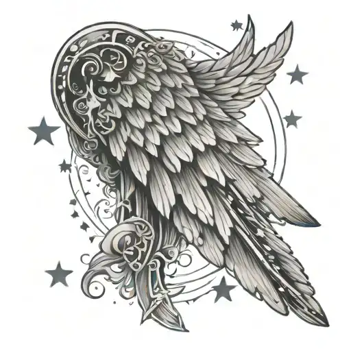 Date Of Birth Angel Wing And Stars